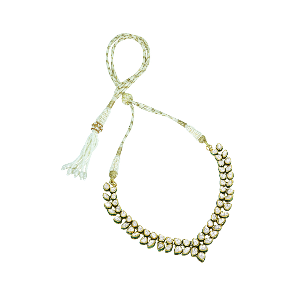 Polki Diamond Necklace with Soft Green Enamel